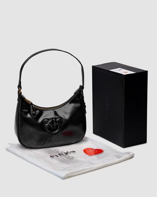 Женская сумка Pinko Half Moon Bag Simply Black With Leather Buckle Premium фото