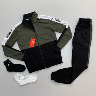 Мужской костюм Puma - кофта + брюки Puma оливково-черный фото