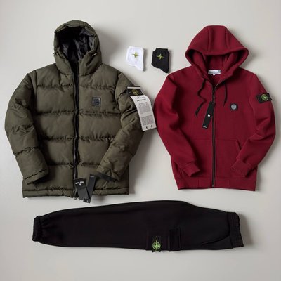 ❄️Чоловічий та жіночий набір Stone Island: 5 в 1 ☃ Куртка-зіп худі-штани-2 пари шкарпеток фото