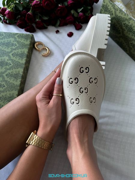 Жіночі шльопанці Gucci Platform Slides Beige Premium фото