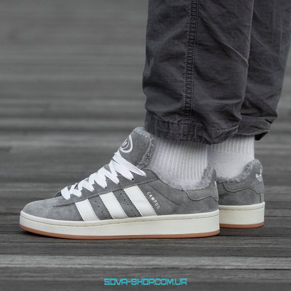 Чоловічі та жіночі зимові кросівки Adidas Campus Gray 00s з хутром фото