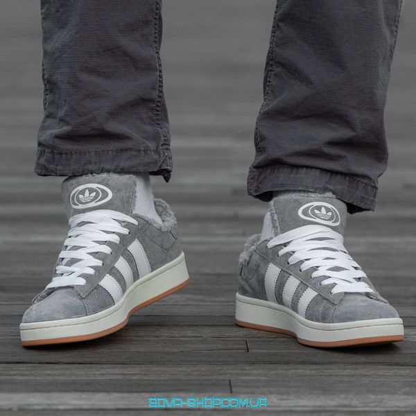 Мужские и женские зимние кроссовки Adidas Campus Gray 00s с мехом фото