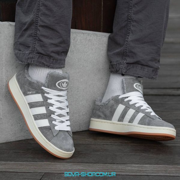 Чоловічі та жіночі зимові кросівки Adidas Campus Gray 00s з хутром фото