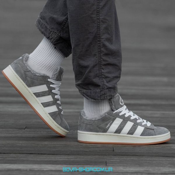 Чоловічі та жіночі зимові кросівки Adidas Campus Gray 00s з хутром фото