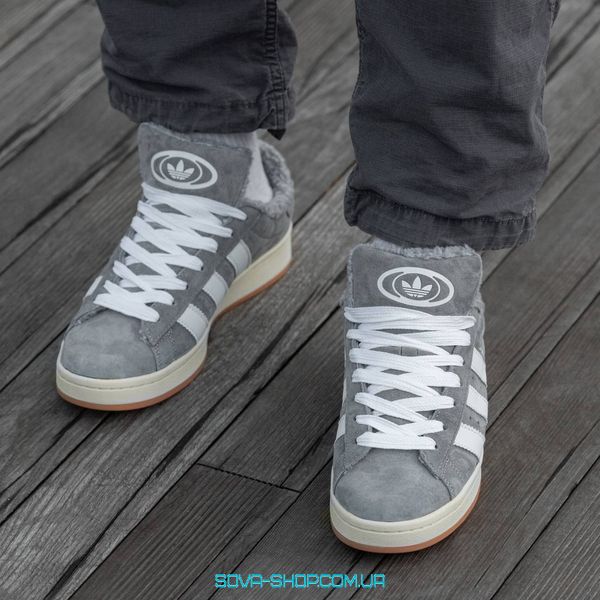 Мужские и женские зимние кроссовки Adidas Campus Gray 00s с мехом фото