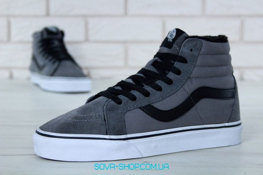 Зимние мужские кеды С МЕХОМ V a ns SK-8 Grey Black фото