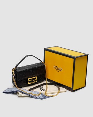 Жіноча сумка Fendi Baguette Mini Black Leather Bag Premium фото