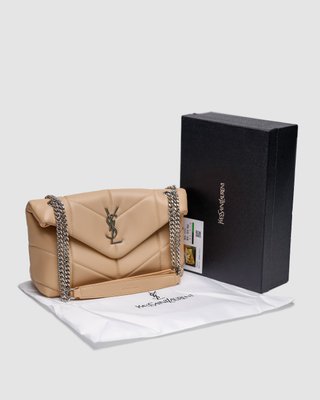 Женская сумка Yves Saint Laurent Puffer Small in Nappa Leather Beige Silver Chain Premium фото