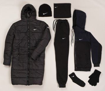 Мужской набор Nike: 6 в 1 ️Парка + Спортивный костюм + шапка + бафф + перчатки + носки фото