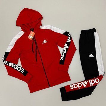 Чоловічий костюм: світшот-штани (надписи) Adidas червоний з чорним фото