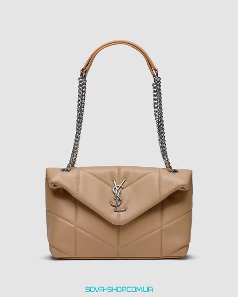Жіноча сумка Yves Saint Laurent Puffer Small in Nappa Leather Beige Silver Chain Premium фото