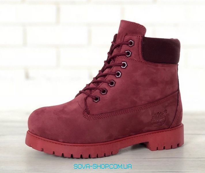Мужские зимние ботинки (шерстяной мех) Timberland CLASSIC PREMIUM NUBUCK WATERPROOF BORDO фото