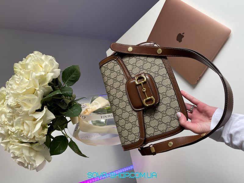 Жіноча сумка Gucci Horsebit 1955 Shoulder Bag Grey/Brown Premium фото