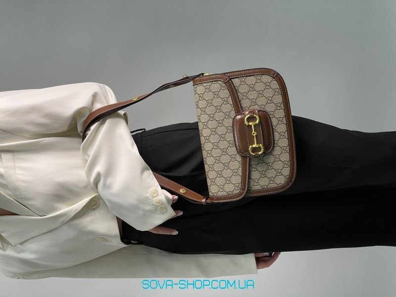 Жіноча сумка Gucci Horsebit 1955 Shoulder Bag Grey/Brown Premium фото