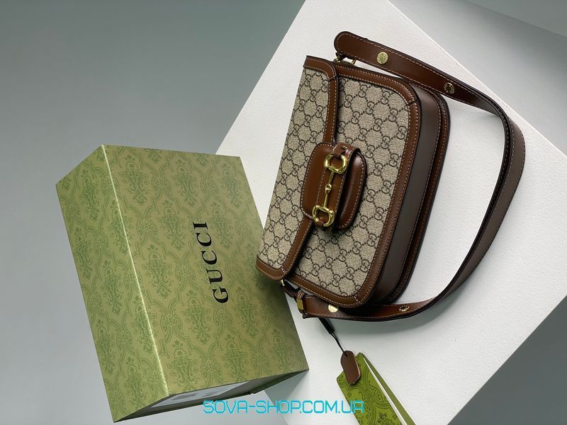 Жіноча сумка Gucci Horsebit 1955 Shoulder Bag Grey/Brown Premium фото
