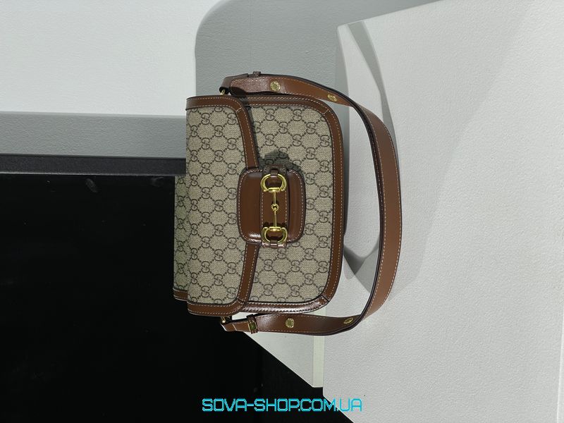 Женская сумка Gucci Horsebit 1955 Shoulder Bag Grey/Brown Premium фото