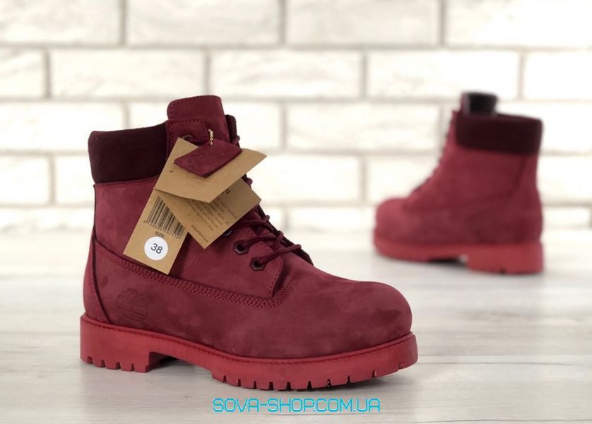 Мужские зимние ботинки (шерстяной мех) Timberland CLASSIC PREMIUM NUBUCK WATERPROOF BORDO фото