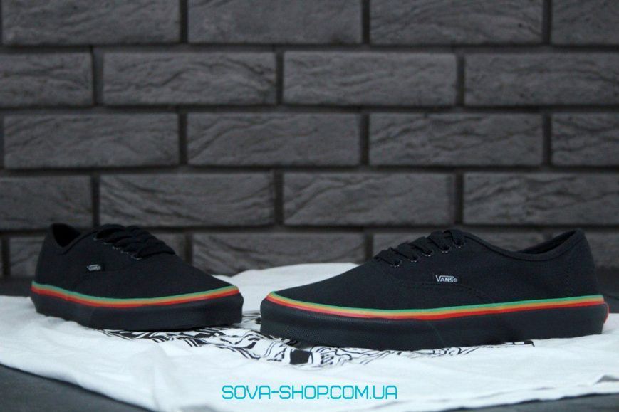 Чоловічі кеди Authentic (Rasta) Black / Black Skate Shoes V a n s фото