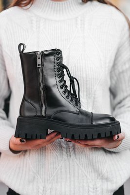 Зимние женские ботинки (натуральная кожа) Balenciaga Tractor Black фото