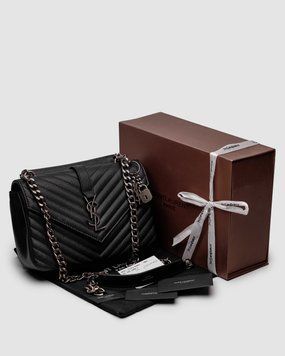 Жіноча сумка Yves Saint Laurent College Medium in Quilted Leather Black/Black Premium фото