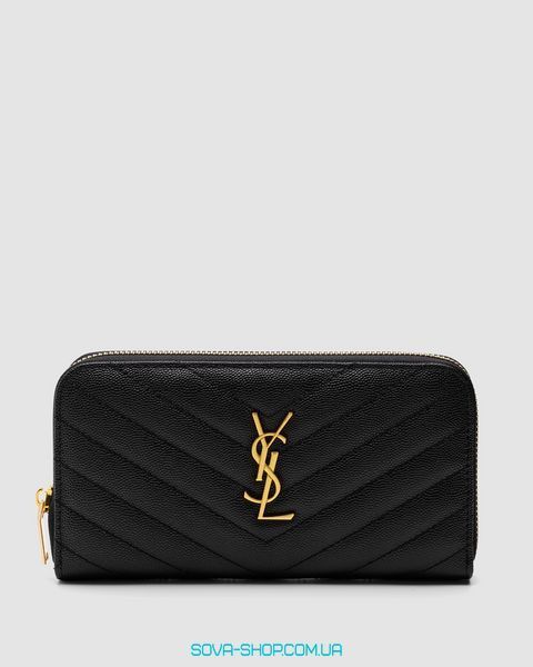 Кошелёк Yves Saint Laurent Plain Leather Long Wallet Black/Gold Premium фото