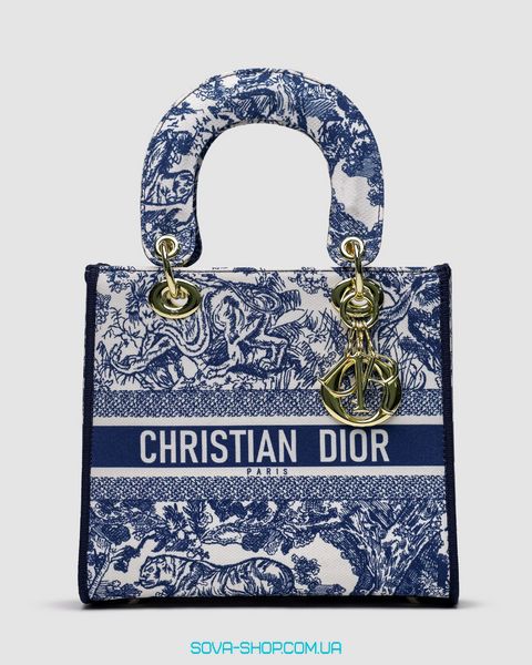 Жіноча сумка Christian Dior Medium Lady D-Lite Bag Blue/White Premium фото