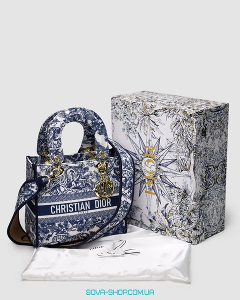 Женская сумка Christian Dior Medium Lady D-Lite Bag Blue/White Premium фото