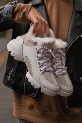 Зимние женские ботинки с мехом Christian Dior Luxury Fur White Milk фото