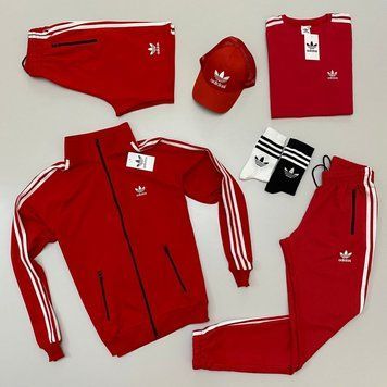 Чоловічий набір 7 в 1 Adidas: кофта-штани-футболка-шорти-кепка + носки 2 пари В ПОДАРУНОК! Adidas червоний фото