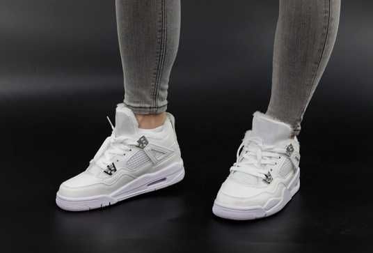 Зимние мужские и женские кроссовки (мех) Nike Air Jordan 4 White