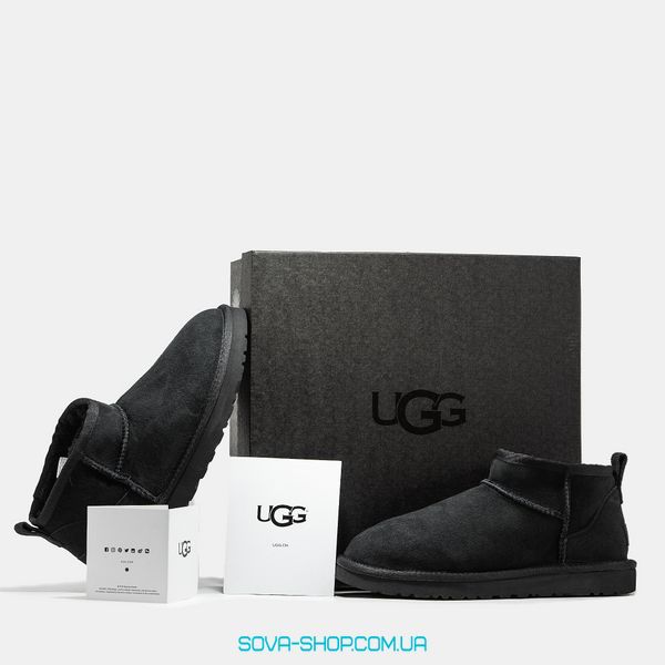 Женские и мужские зимние ботинки UGG Classic Ultra Mini Black Premium фото