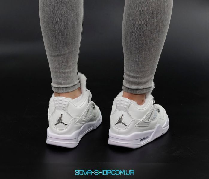 Зимние мужские и женские кроссовки (мех) Nike Air Jordan 4 White фото