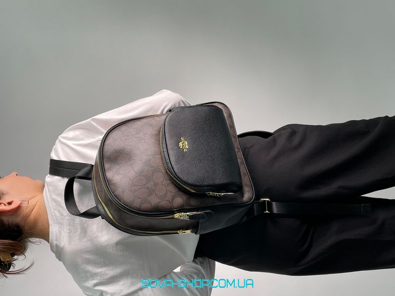 Жіночий рюкзак Coach Large Court Backpack In Signature Canvas in Brown/Black Premium фото