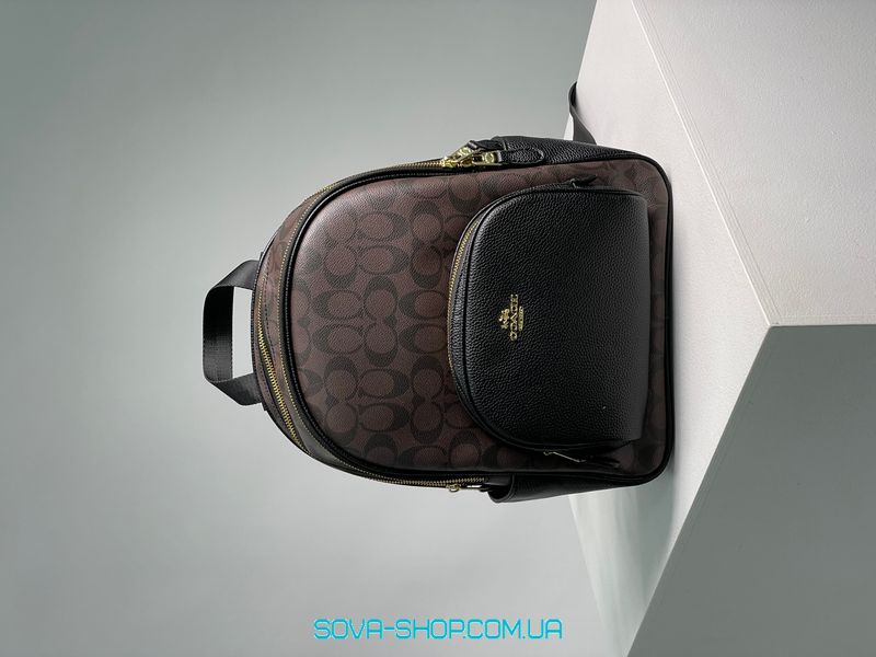 Жіночий рюкзак Coach Large Court Backpack In Signature Canvas in Brown/Black Premium фото