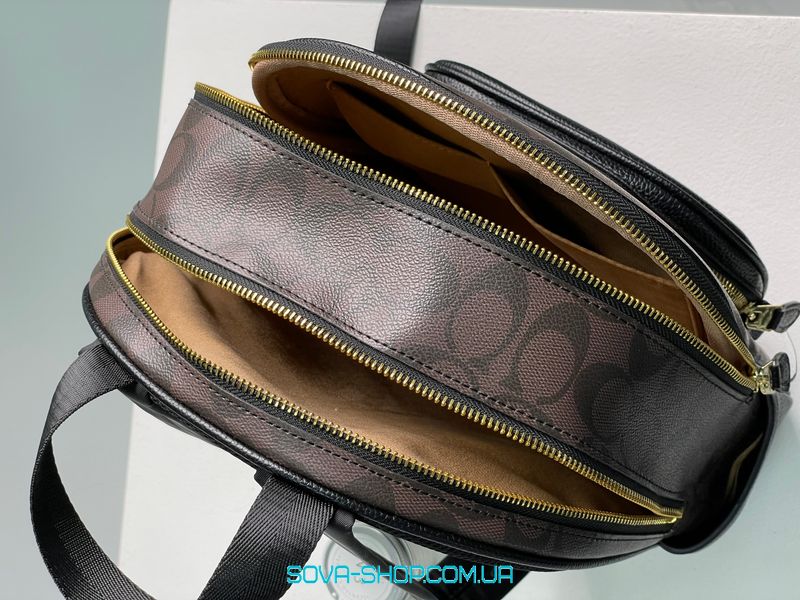 Жіночий рюкзак Coach Large Court Backpack In Signature Canvas in Brown/Black Premium фото