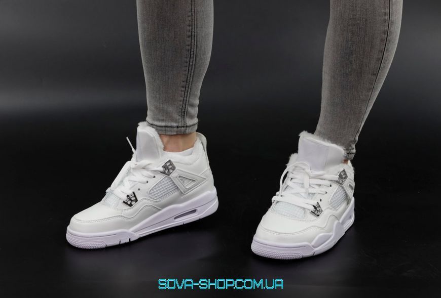 Зимние мужские и женские кроссовки (мех) Nike Air Jordan 4 White фото