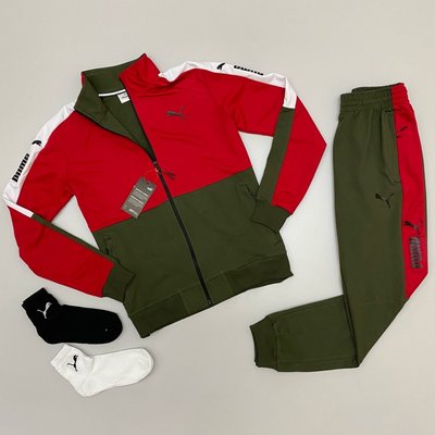 Мужской костюм Puma - кофта + брюки Puma красно-оливковый фото