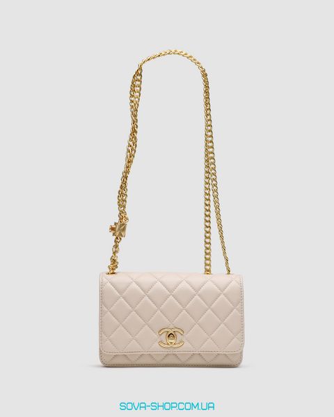 Жіноча сумка Chanel Calfskin Quilted Perfect Fit Wallet On Chain Beige/Gold Premium фото