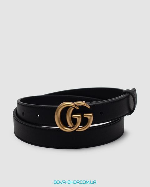 Ремінь Gucci Leather Belt With Double G Gold Buckle Premium фото