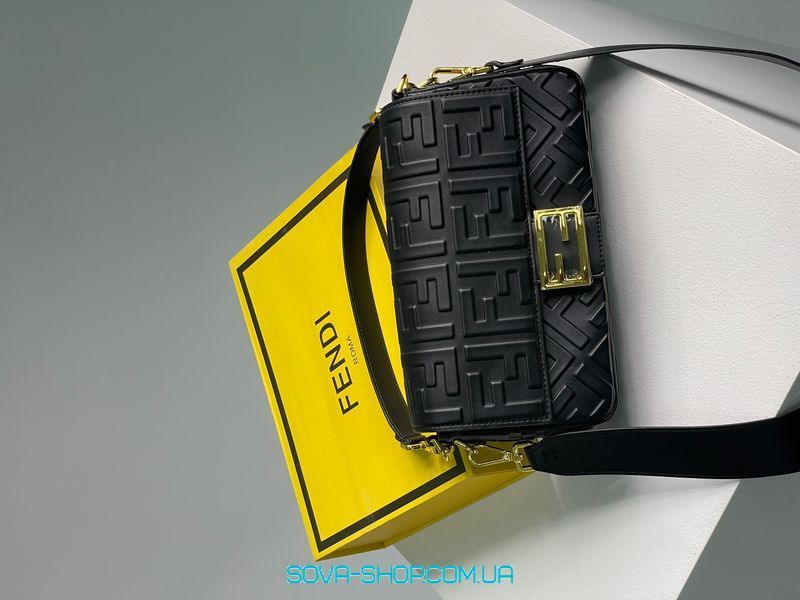 Жіноча сумка Fendi Baguette Black Leather Bag Premium фото