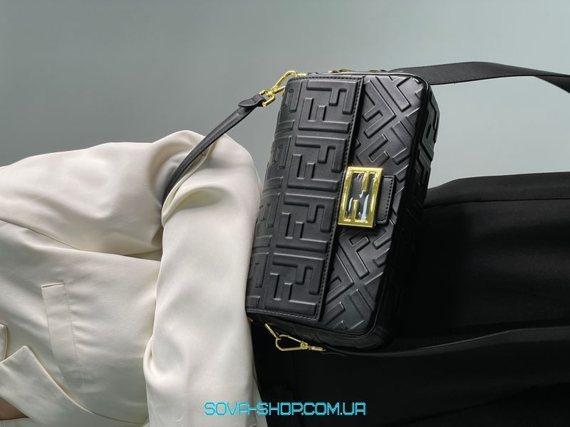 Жіноча сумка Fendi Baguette Black Leather Bag Premium фото