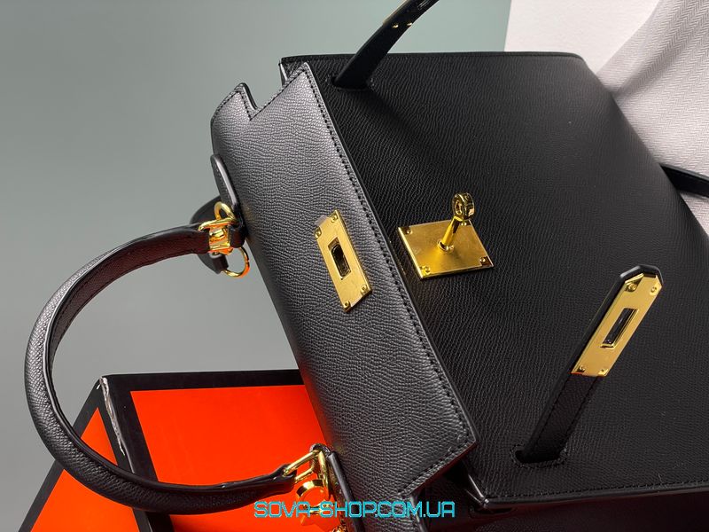Жіноча сумка Hermes Kelly 25 Black/Gold Premium фото