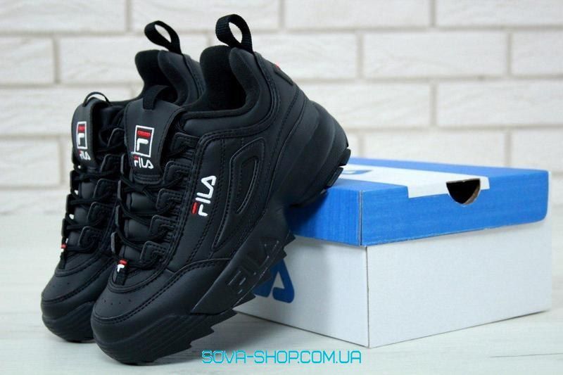Чоловічі та жіночі кросівки Disruptor II Leather &laquo;Black/Black&raquo; Men Fila фото