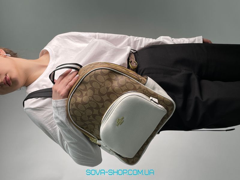 Жіночий рюкзак Coach Large Court Backpack In Signature Canvas in Beige/White Premium фото