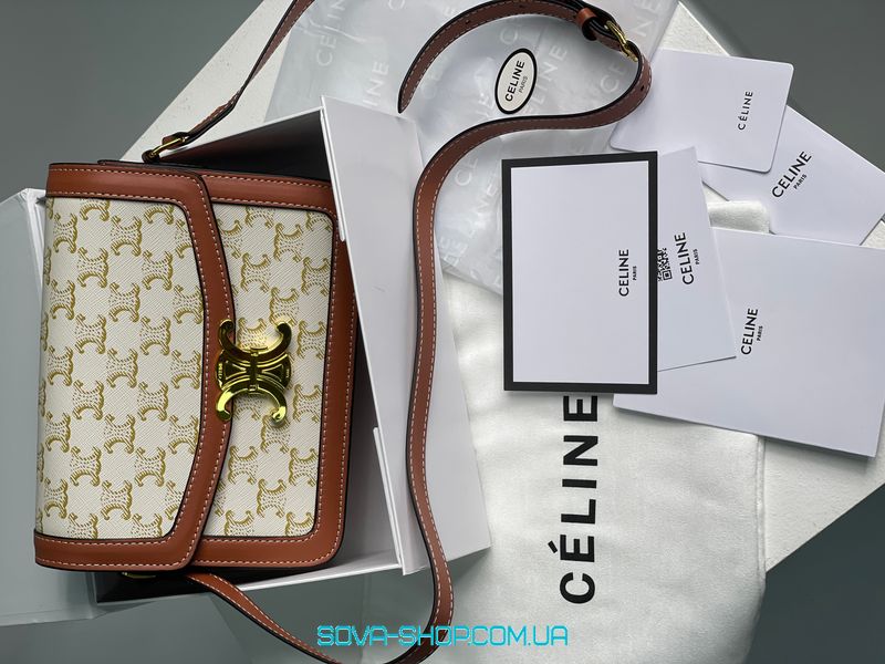 Женская сумка Celine The Triomphe Bag Canvas and Calfskin White Premium фото