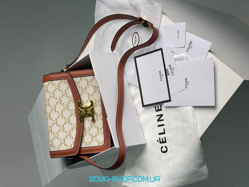 Жіноча сумка Celine The Triomphe Bag Canvas and Calfskin White Premium фото