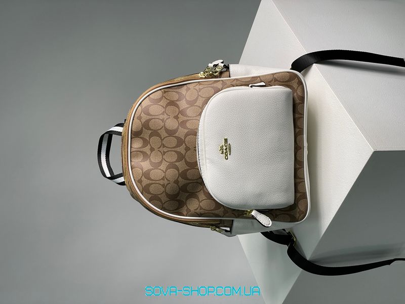 Женский рюкзак Coach Large Court Backpack In Signature Canvas in Beige/White Premium фото