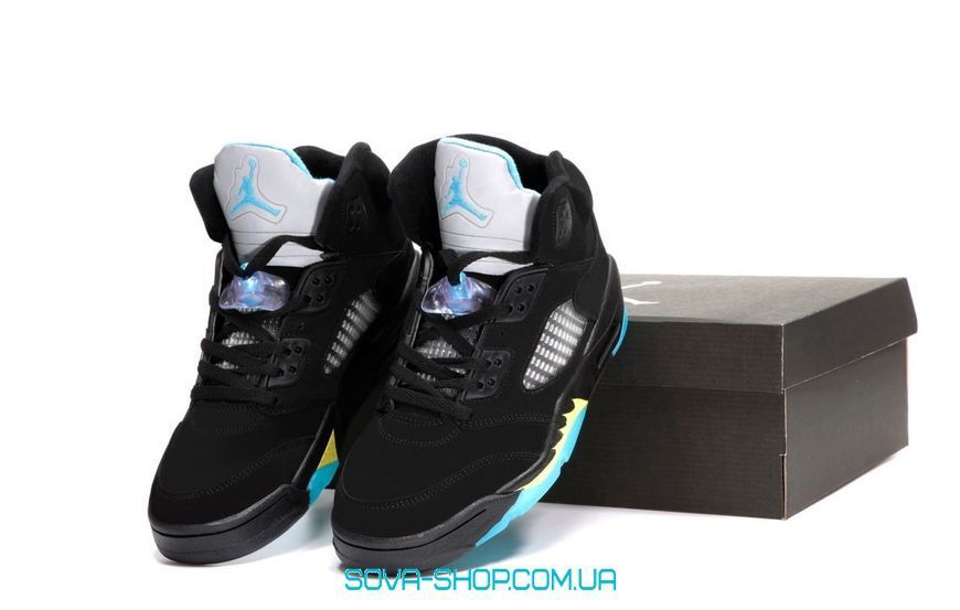 Мужские баскетбольные кроссовки Nike Air Jordan Retro 5 Black Blue Yellow фото
