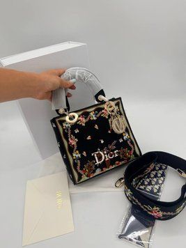 Женская сумка Christian Dior Lady D-Lite Embroidered Flowers Premium фото