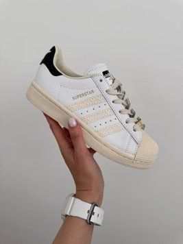 Женские кроссовки Adidas Superstar 2W White Beige Logo фото